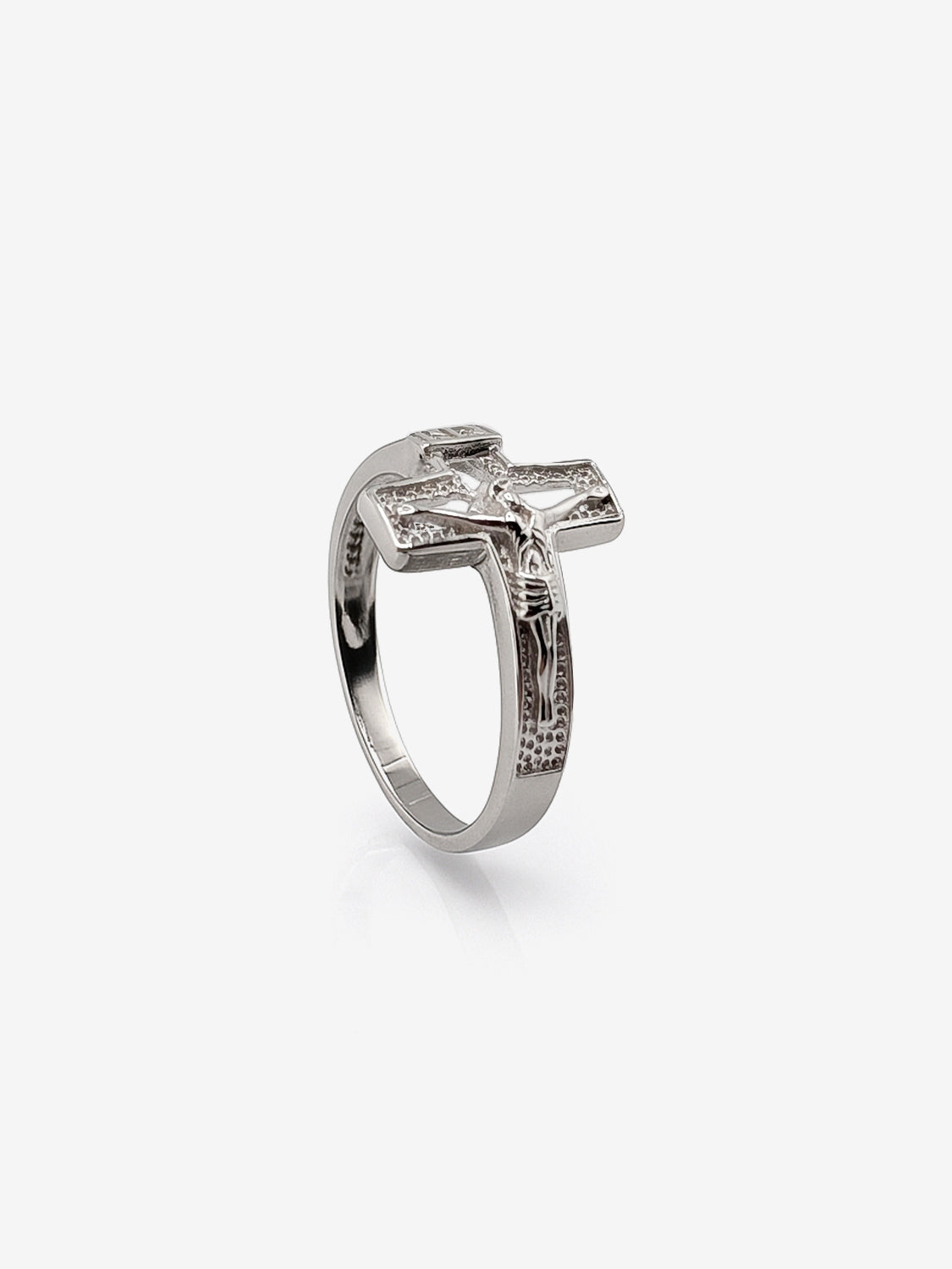 Cruciform Devotion Sterling Silver Ring – Raised Cross with Christ Figure