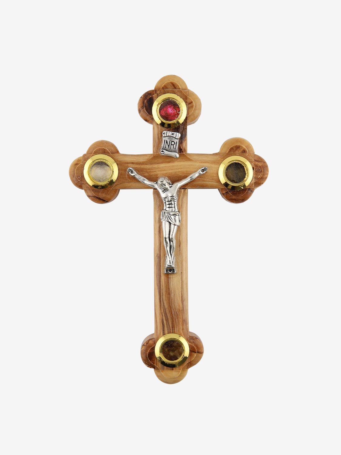 Olive Wood Wall Crucifix with Relics from the Holy Land