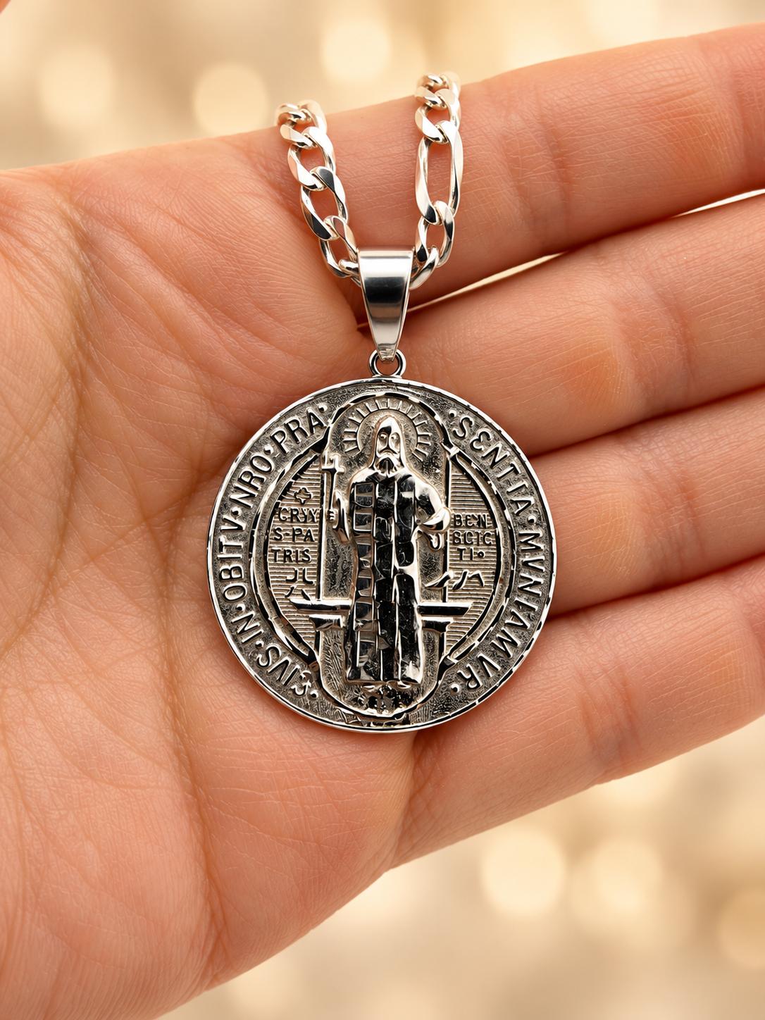 Sterling Silver Catholic Saint Benedict Protection Pendant