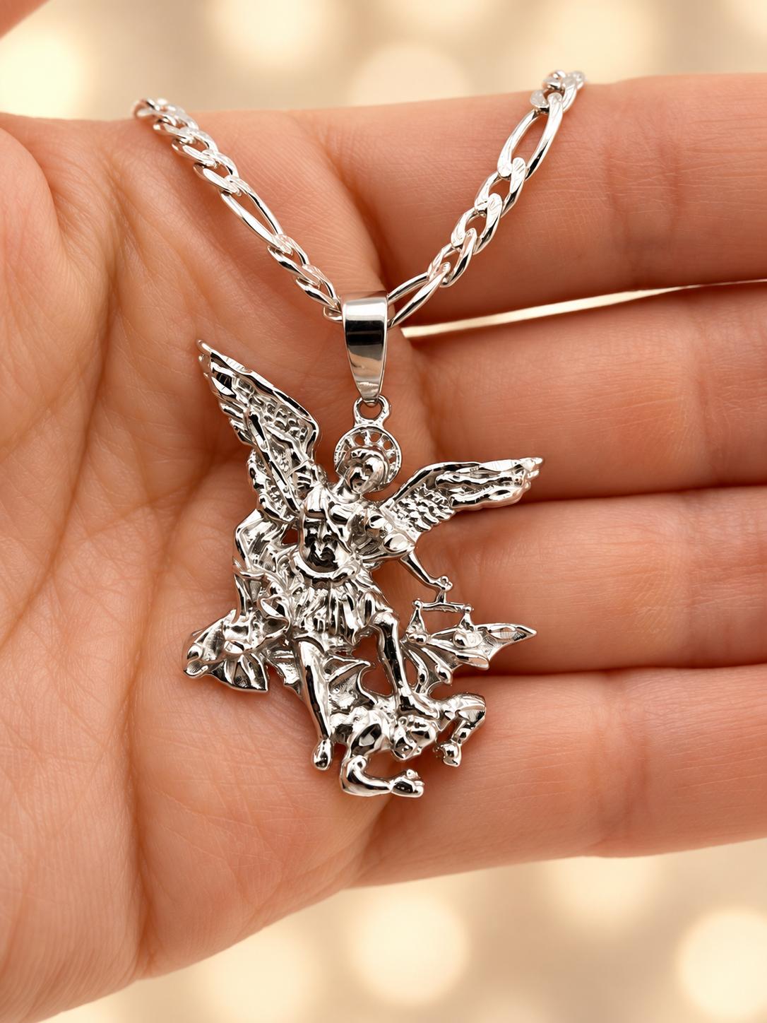 Sterling Silver Saint Michael the Archangel Pendant Necklace