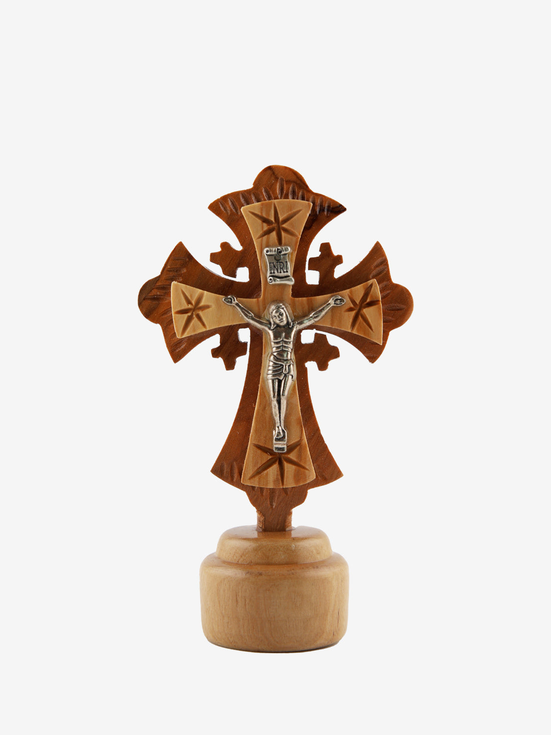 Hand-Carved Wooden Standing Crucifix with Metal Corpus