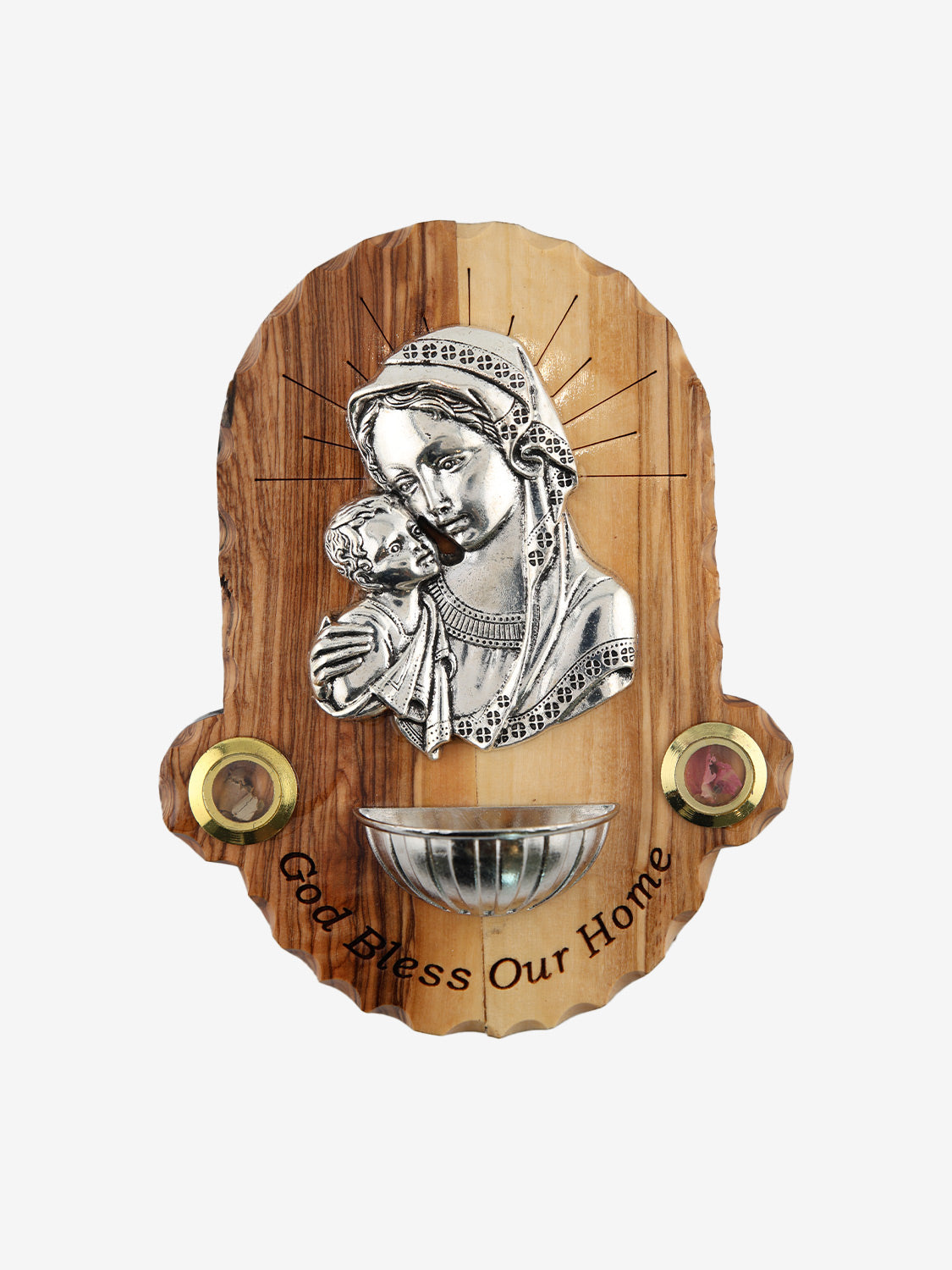 Holy Water Font from Jerusalem | Olive Wood Wall Blessing with Relics
